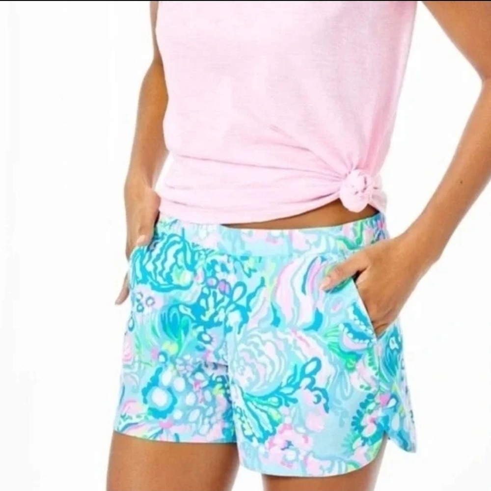Lilly Pulitzer Aqua La Vista Ocean View Casual Beach Stretchy Shorts Size XS
